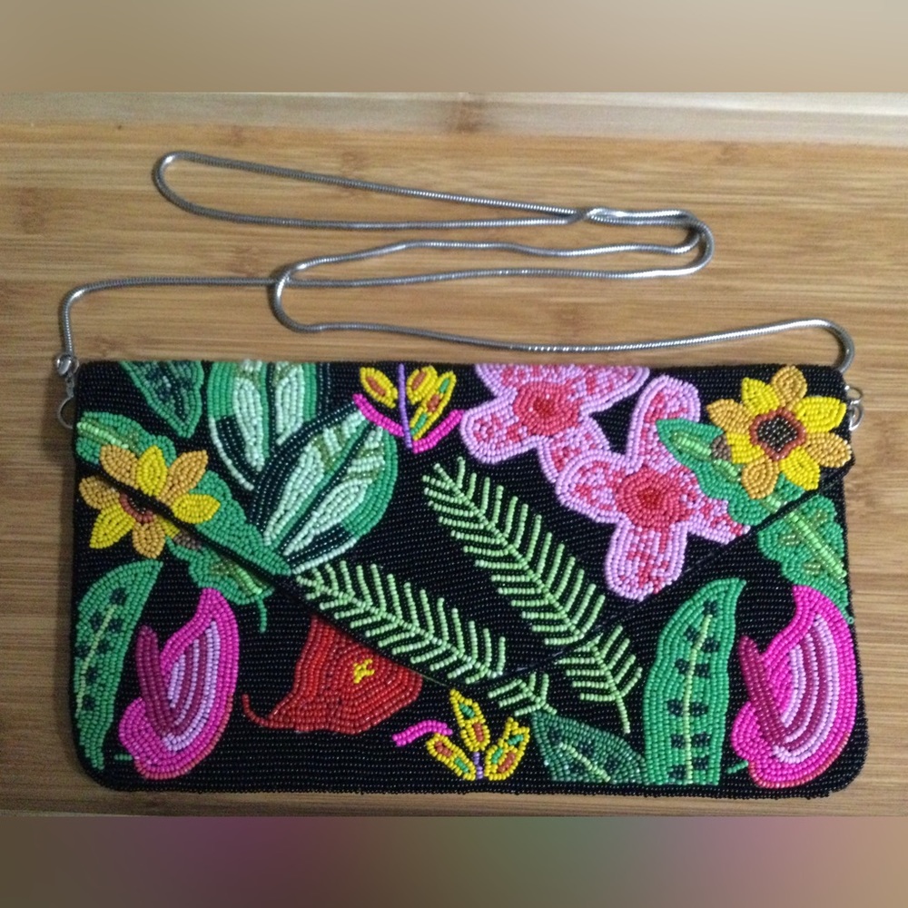 Vintage Beaded Cross Body Bag in Bright Tropical Colors - Excellent Condition